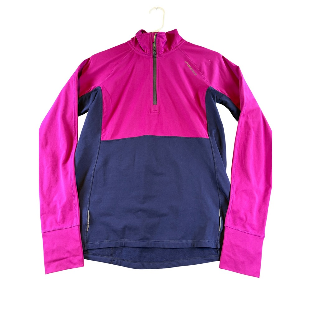 Brooks Womens Dash 1/2 Zip Running Pullover Pink Navy Blue Colorblock Size M